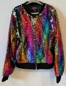 Jojo Siwa neon & silver reversible sequin bomber jacket Kids 6 6X - Picture 1 of 6