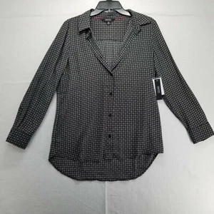 IMNYC Isaac Mizrahi Women's S/P Diamond Print Black Shirt Blouse Blue Diamonds  - Picture 1 of 12