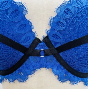 bras N things Blue Lace Underwire Push Up Bra Size 14C Lingerie AS NEW - Picture 1 of 13