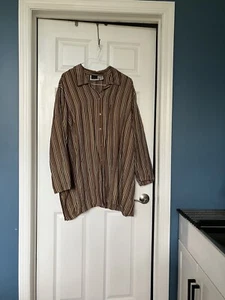 Maggie Barnes Blouse Sz 28W [browns/gold] striped button front w/long sleeves - Picture 1 of 7