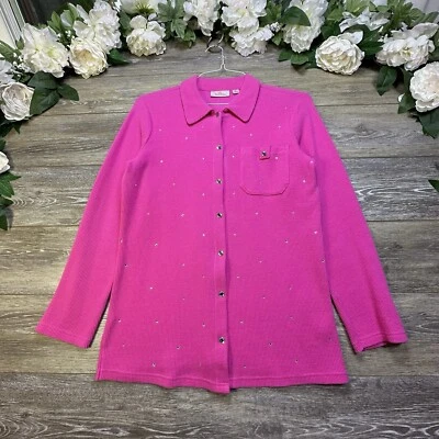 Quacker Factory Bling Jacket Extra Small XS Rhinestone Pink Waffle Cardigan - Image 1 of 4
