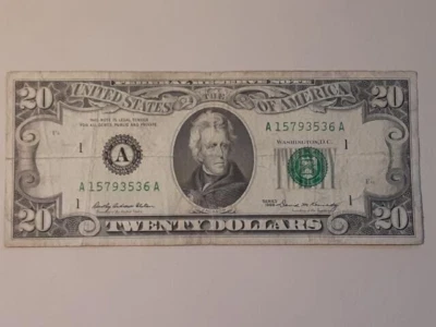 1969 $20 Bill Series A-Boston Circulated A15793536A Federal Reserve Note - Image 1 of 4