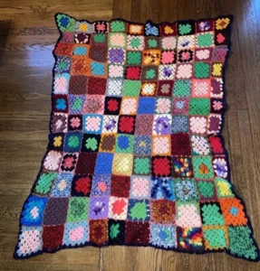 Vintage Granny Square Blanket Afghan Knit Crochet Rosanne GrannyCore 45 L x 35 W - Picture 1 of 7