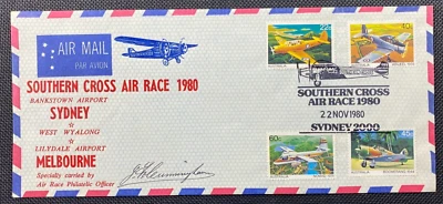 1980 Southern Cross Air Race Flight Cover Carried Syd-Melb Signed By Courier - image 1 of 2