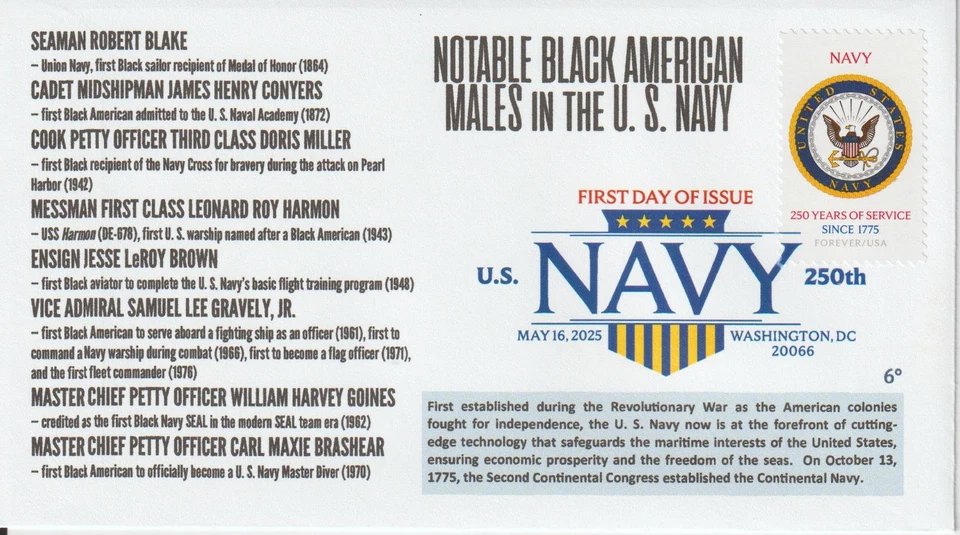 6° Cachets 6004 250 周年美国海军著名黑色男性 DCP — 第 1/1 张图片
