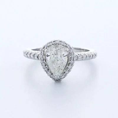 Anillo de compromiso con halo de piedra lateral platino 2,81 quilates pera diamante cultivado en laboratorio G VS2 Foto 1 de 4