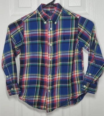 Camisa Polo Ralph Lauren Niños 5 Madras Colorida Algodón A Cuadros Abotonada Azul Foto 1 de 4