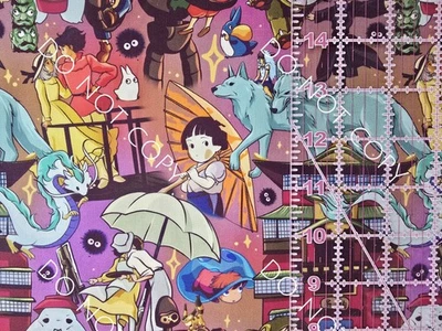 Custom 100% Cotton Woven Studio Ghibli Totoro Anime Collage 1/4 Yard 9x56  - Image 1 of 2