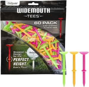 Go Sports Golf 3 1 4" Widemouth Stepped 60 Pack Neon Golf Tees New - Picture 1 of 1