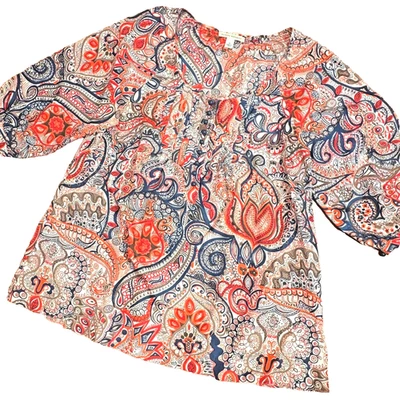 Banana Republic Women Silk Top Medium Paisley Boho Festival Career Artsy Y2K - Image 1 of 4