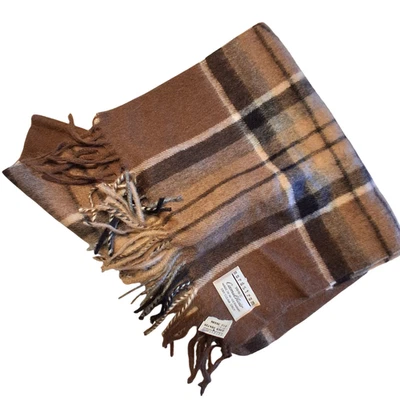 Nordstrom nuevo con etiquetas bufanda vintage para mujer 100 % pelo de camello con flecos a cuadros marrón Alemania Foto 1 de 4