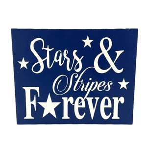 Red, White and Blue Stars & Stripes Forever Americana Patriotic Wood Block - Picture 1 of 6