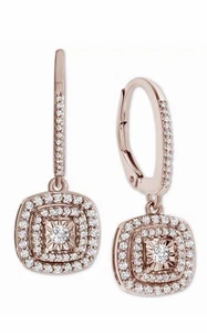 14k Gold On Sterling Silver Diamond Halo Drop Earrings 1/2 ct. t.w. MSRP $700 - Picture 1 of 7