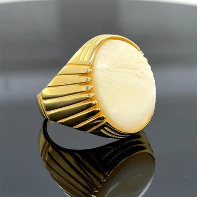 Anillo de madreperla de oro de plata de ley 925 para unisex, anillo de sello hecho a mano Foto 1 de 4