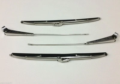 55 56 57 Chevy Polished Stainless Windshield Wiper Arms & Blades 1955 1956 1957 - Image 1 of 4