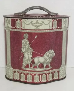 Vintage Greek Revival Motiv überbackene Blechdose griechischer Löwe Süßigkeiten Murray Allen - Bild 1 von 11