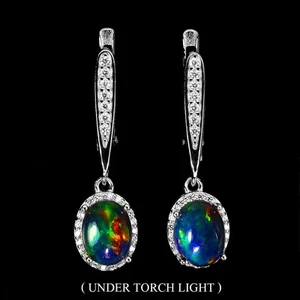925 Sterling Silver Earrings Oval Black Opal 8x6mm Natural Gemstone Jewelry - Picture 1 of 13