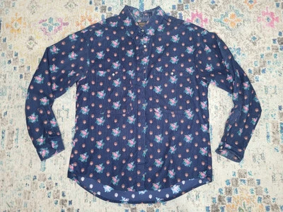 Camisa De Colección Eddie Bauer Pana Azul Marino Floral Abotonada Para Mujer Talla 12 Foto 1 de 4