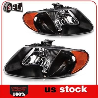 Par de lámparas de repuesto de faros negros solo para modelos Dodge Caravan 2001-2007 Foto 1 de 4