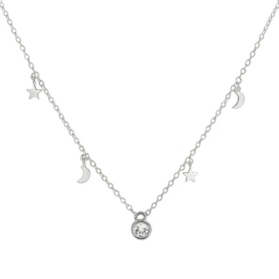Argento Sterling Mini Stella Crescent Luna Lunetta Solitario Ciondolo Goccia - Immagine 1 di 4