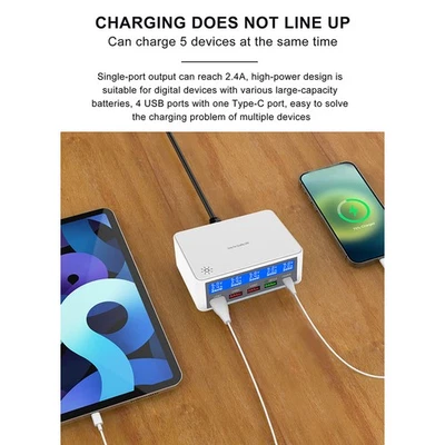 Multiple USB Charger 65W 5-Port USB Charging Stations With LCD Display PD PREJ - Image 1 of 4