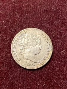 PHILIPPINES Isabel II 1868 10 Centavos Silver Coin - Picture 1 of 5