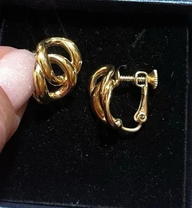 Estate Vintage Napier Knot Clip On Earrings Signed Gold Tone Loops - Picture 1 of 2