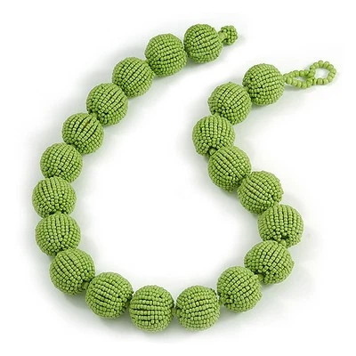 Chunky Lime Green Glass Bead Ball Necklace - 54cm Long - Image 1 of 4
