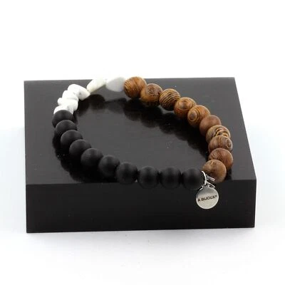 Mineralien und Steine Précieuses. Armband Howlith Der USA + Perlen Onyx Black - Bild 1 von 4