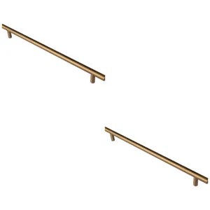 2 PACK Round T Bar Cabinet Pull Handle 348 x 12mm 288mm Centres Antique Brass - Picture 1 of 2