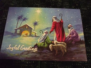 6 religous Christmas cards Shepherds approaching manger - Foto 1 di 2