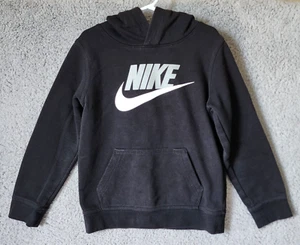Nike Black Swoosh Logo Kangaroo Pocket Basic Pullover Hoodie Youth Size Large 7 - Picture 1 of 11