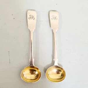 Par de cucharas de mostaza/sal de plata esterlina Chawner & Co 1864 - Imagen 1 de 5