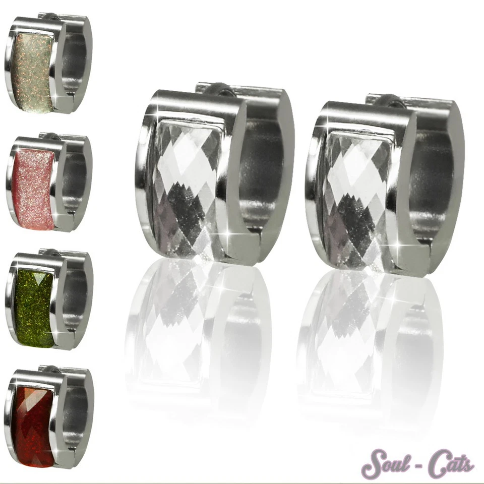 Creolen Edelstahl Ohrringe Ohrstecker Klappcreolen rot blau weiß türkis lila - Bild 1 von 1