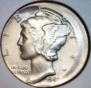 1940 ERROR OFF CENTER Mercury SILVER Dime CH BU Coin NICE EARLY O/C #40 NR - Picture 1 of 4