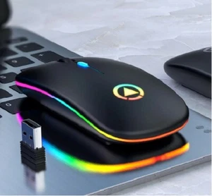 Ultra-Thin LED Colorful Lights Rechargeable Ergonomic Wireless Gaming Mouse - Picture 1 of 7