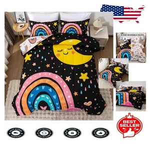Soft 3-Piece Cartoon Bedding Set with Rainbow Comforter & Pillow Covers for Kids - Picture 1 of 10