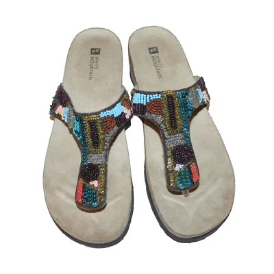 White Mountain Cordoba Women's 8M Leather Cork Wedge Sandal Multi Color Sequins - Image 1 of 4