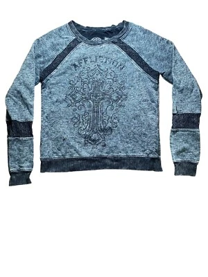 Affliction Live Fast Distressed Rhinestones Embellished Women's Sweatshirt Sz S - Image 1 of 4