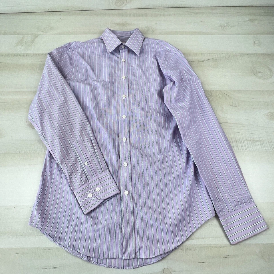 Camisa Merona Para Hombres Abotonada Pequeña 14-14 1/2 Rosa Rayas Ultimate Camisa Larga Slv Foto 1 de 4