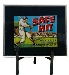 Vintage Wall Art SAFE HIT Texas Vegetable Crate Label Baseball Gulf Dist. Co. - Picture 1 of 5