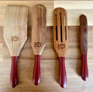 Mad Hungry Original 4-Piece Acacia Spurtle Set Natural wood Red - Picture 1 of 11
