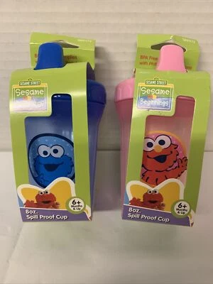 Чашка Sesame Beginnings Spill Proof, 8 унций каждая Cookie Monster & Elmo лот из 2 - Изображение 1 из 3