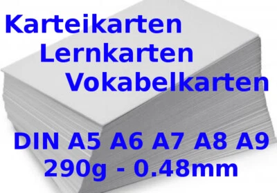Karteikarten Lernkarten Vokabelkarten blanko  DIN A5 A6 A7 A8 A9 290g/m² 0,48mm - Bild 1 von 4