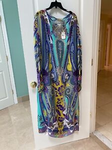 ETRO long sleeve Silk dress, 2 slits NWT Elegant P-P 22.5, L 53”, Hip 23” Sz 46,