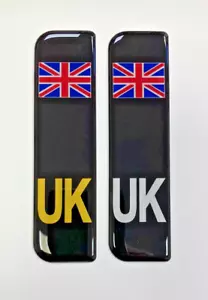 Slimline 29mm Union Jack Black UK Vehicle Number Plate Stickers HIGH GLOSS DOMED - Picture 1 of 4