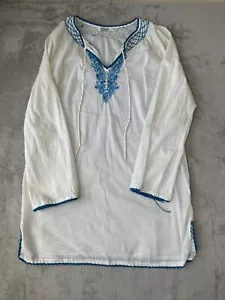 Women’s Athleta Tallulah Tunic Cover-up Embroidered White Blue Size Medium  - Picture 1 of 10