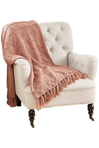 House No. 9 by Home Love Chenille Jacquard Woven Throw Blush