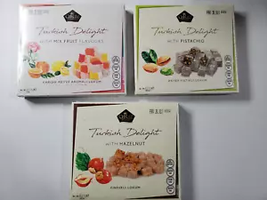 TURKISH DELIGHT ~ 3 PACK ~ PISTACHIO / HAZELNUT / ROSE, LEMON, ORANGE ~ CANDY - Picture 1 of 6