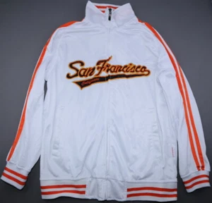 Men's GoGo Sports Fleece Lined San Francisco Jacket White Orange Stripes Size XS - Picture 1 of 8